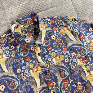 Paisley & Gray Slim Fit Shirt Mens Large Blue Orange Floral Paisley Button Down
